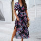 Elegantes, bedrucktes, fließendes Damenkleid mit V-Ausschnitt