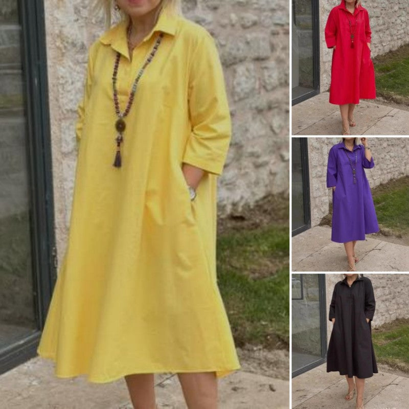 Lässiges, einfarbiges Damenkleid mit praktischen Taschen