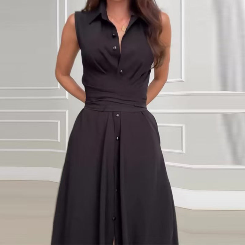 ⏳Zeitlich begrenztes Angebot💖Ärmelloses Damenhemd-Maxikleid mit Taillenkrawatte