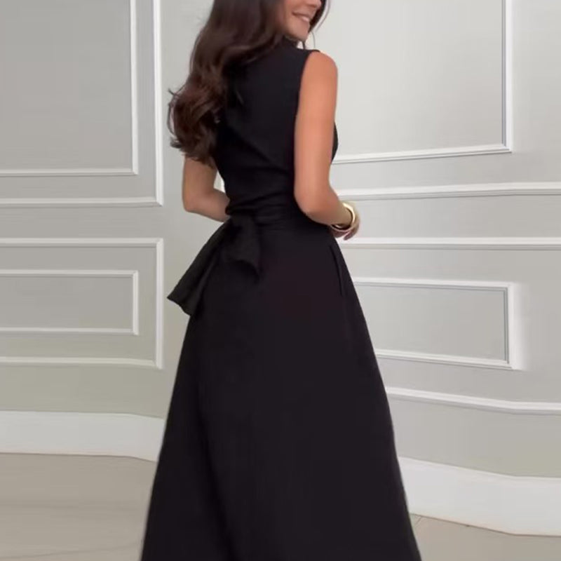 ⏳Zeitlich begrenztes Angebot💖Ärmelloses Damenhemd-Maxikleid mit Taillenkrawatte