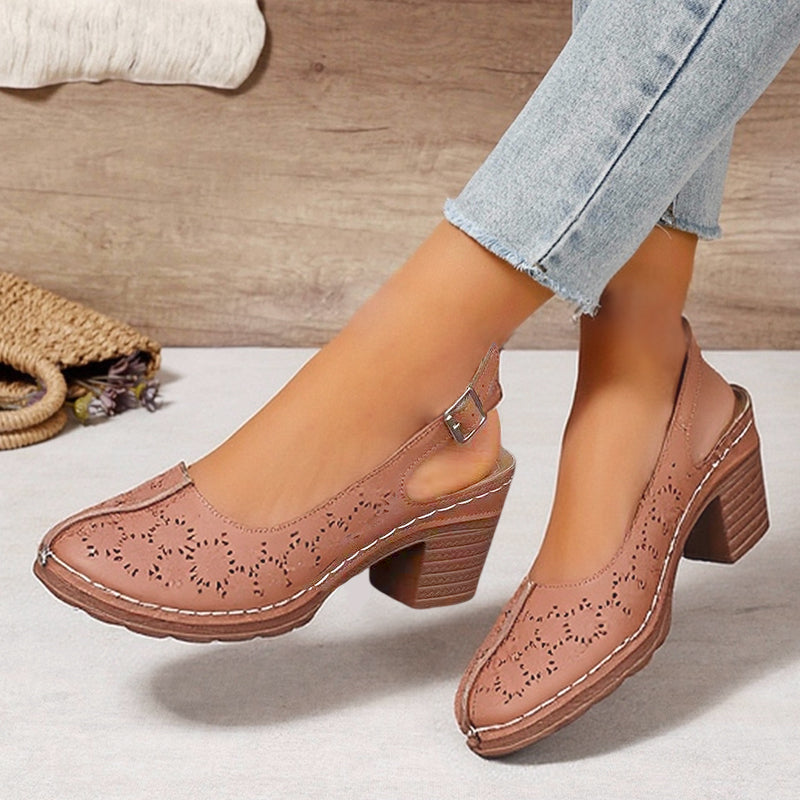 🌼Modische Sandalen mit ausgehöhlten, klobigen High Heels für Damen🏖️