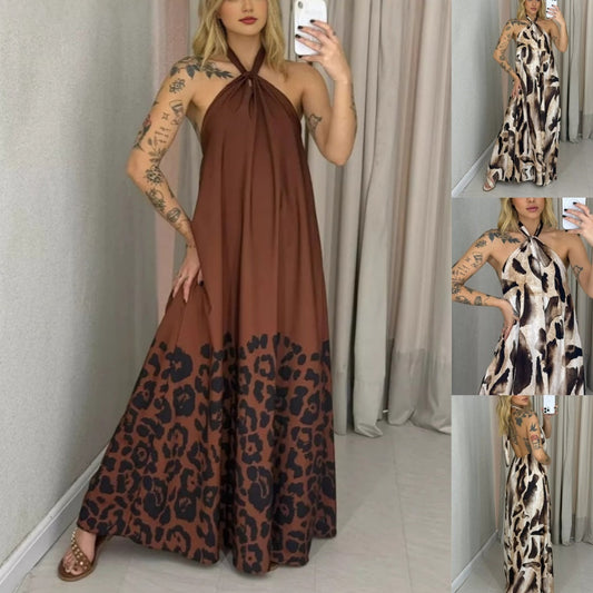 Bedrucktes Neckholder-Maxikleid für Damen