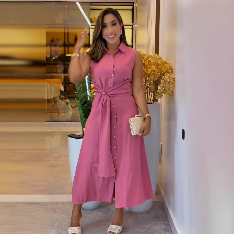 Elegantes ärmelloses Button-Down-Hemdkleid für Damen