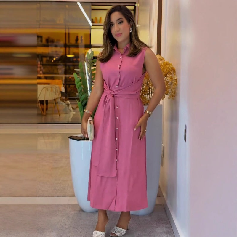Elegantes ärmelloses Button-Down-Hemdkleid für Damen