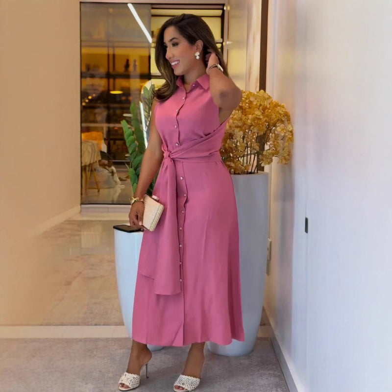Elegantes ärmelloses Button-Down-Hemdkleid für Damen