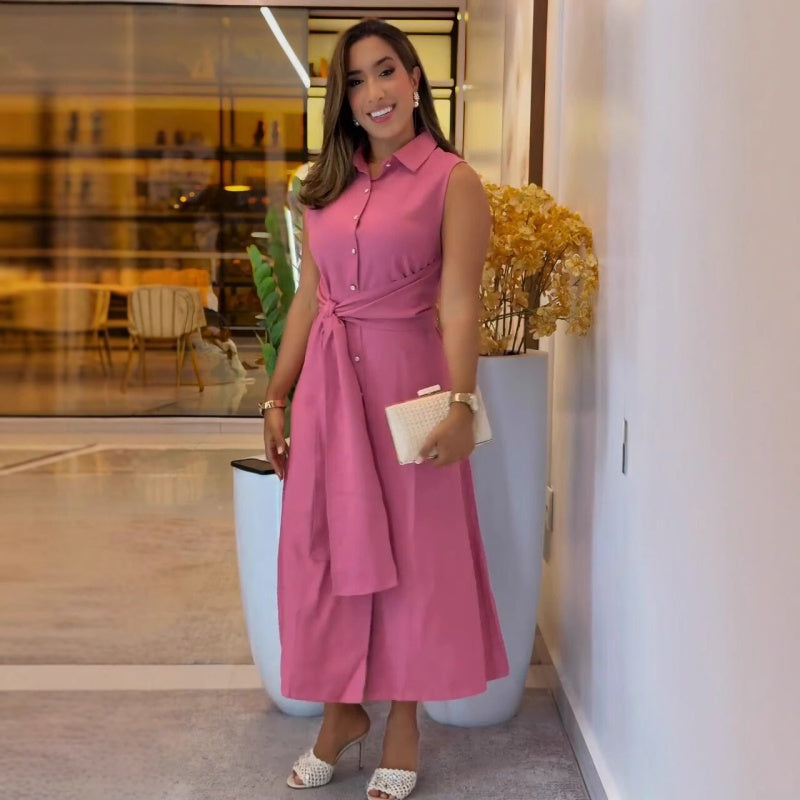Elegantes ärmelloses Button-Down-Hemdkleid für Damen