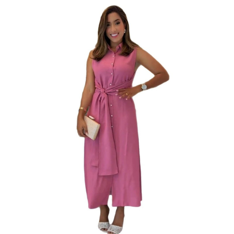 Elegantes ärmelloses Button-Down-Hemdkleid für Damen