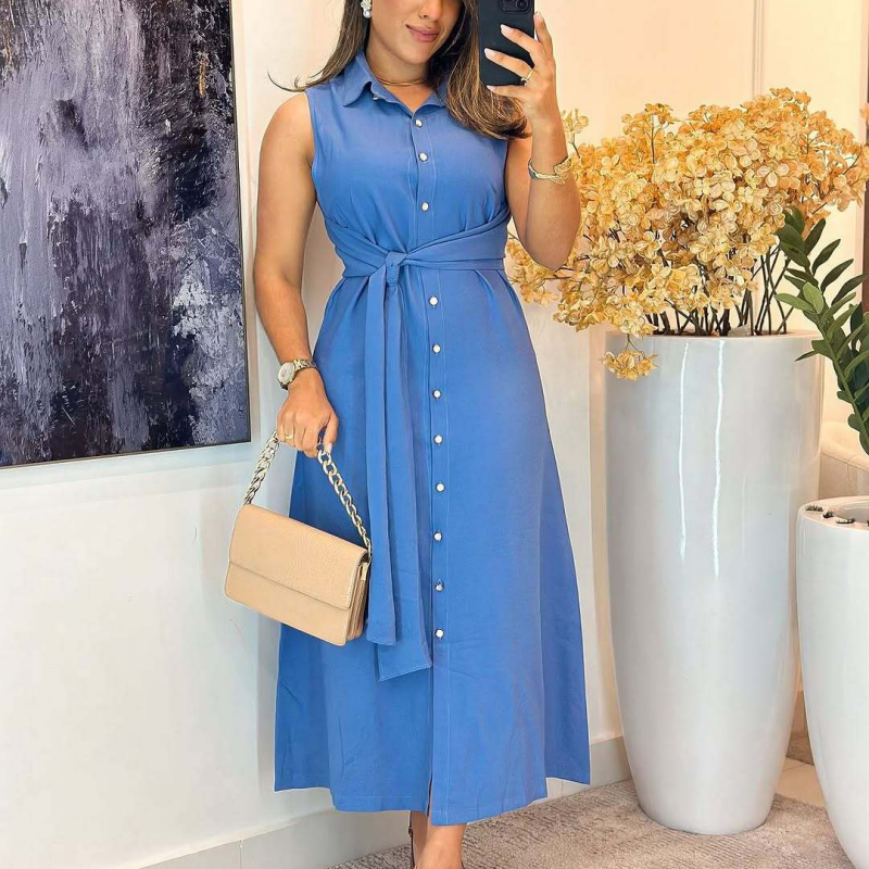Elegantes ärmelloses Button-Down-Hemdkleid für Damen
