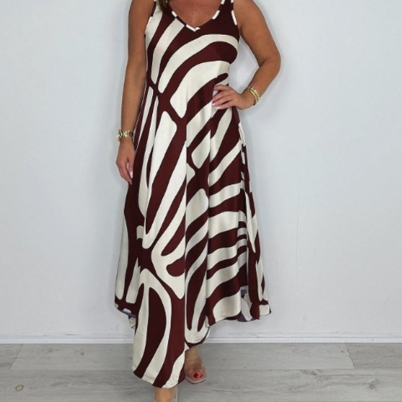 Bedrucktes ärmelloses Maxikleid mit V-Ausschnitt