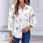 Bedrucktes Langarm-Button-Down-Hemd mit Revers für Damen