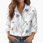 Bedrucktes Langarm-Button-Down-Hemd mit Revers für Damen