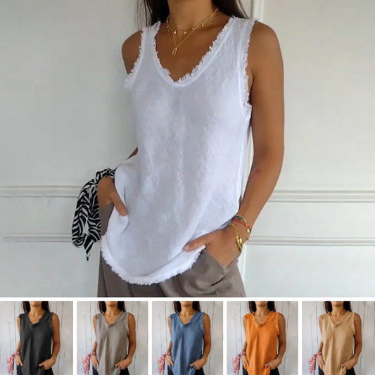 Ärmelloses T-Shirt aus Leinen und Baumwolle für Damen