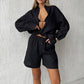 2-teiliges Button-Down-Shirt- und Shorts-Set für Damen