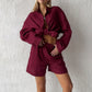 2-teiliges Button-Down-Shirt- und Shorts-Set für Damen