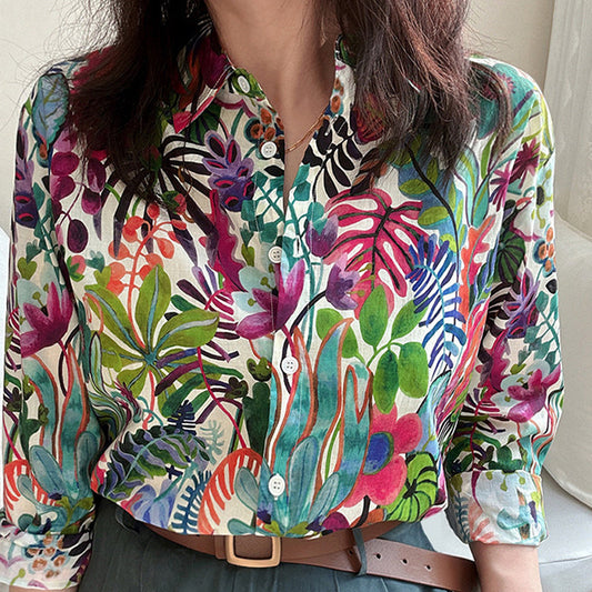 Lässiges Langarmhemd im Retro-Strandstil mit Aufdruck