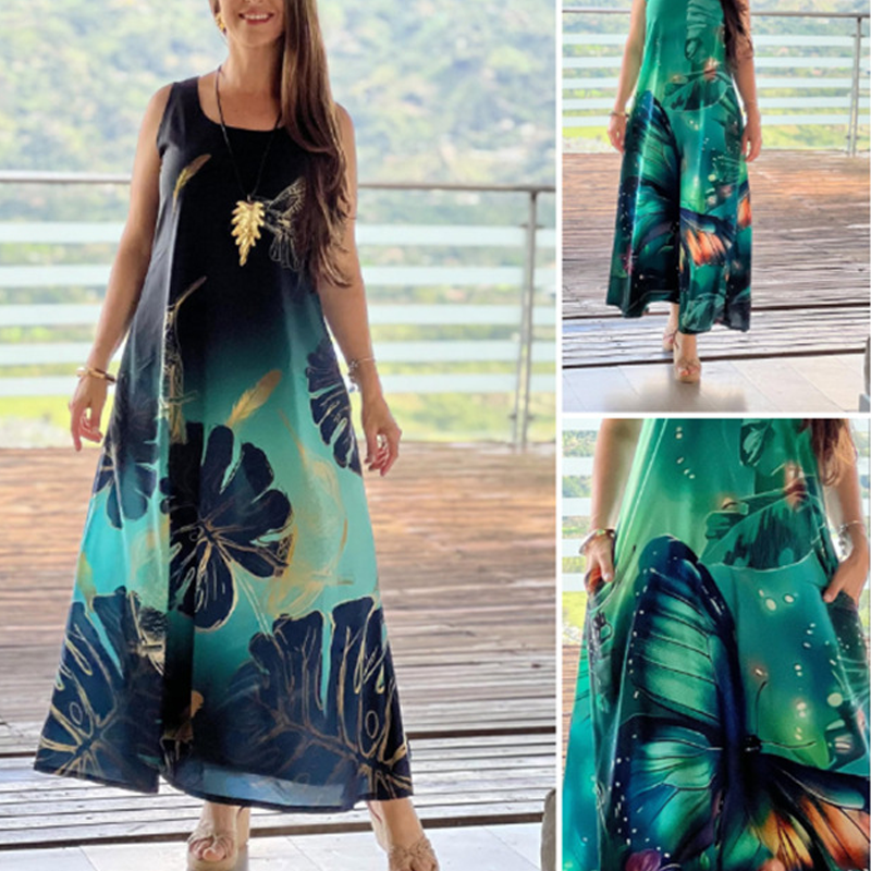 🌸50% rabatt🌸Damen lockeres bedrucktes ärmelloses Maxikleid