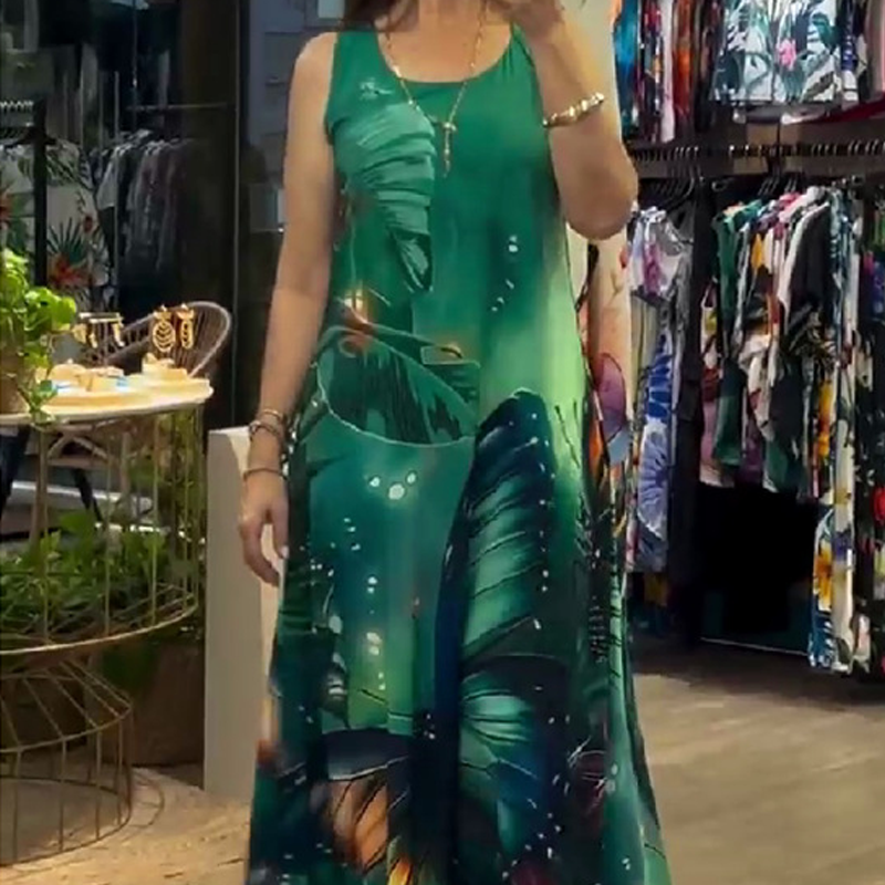 🌸50% rabatt🌸Damen lockeres bedrucktes ärmelloses Maxikleid