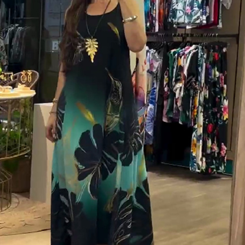 🌸50% rabatt🌸Damen lockeres bedrucktes ärmelloses Maxikleid