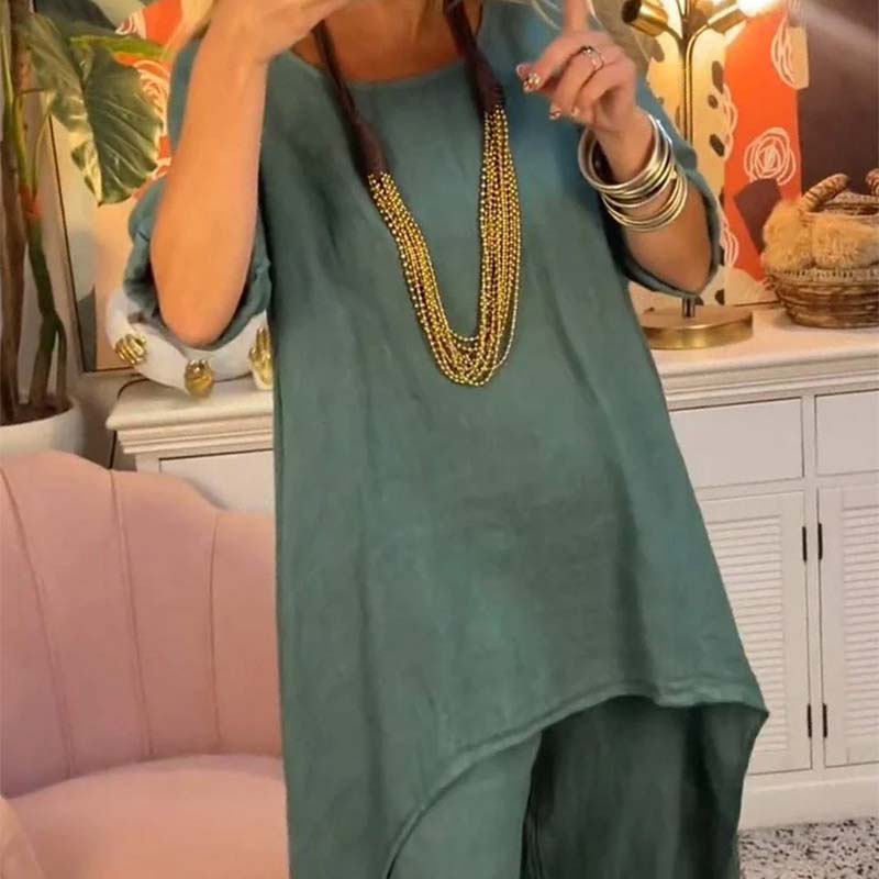 Damen zweiteiliges Set: asymmetrisches Oberteil und Hose