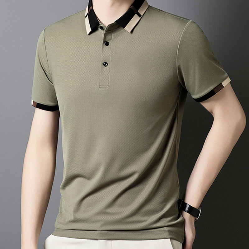 🔥Heute 50% Rabatt🔥Herren Stretch Ice Silk Kurzarm-T-Shirt mit Rever