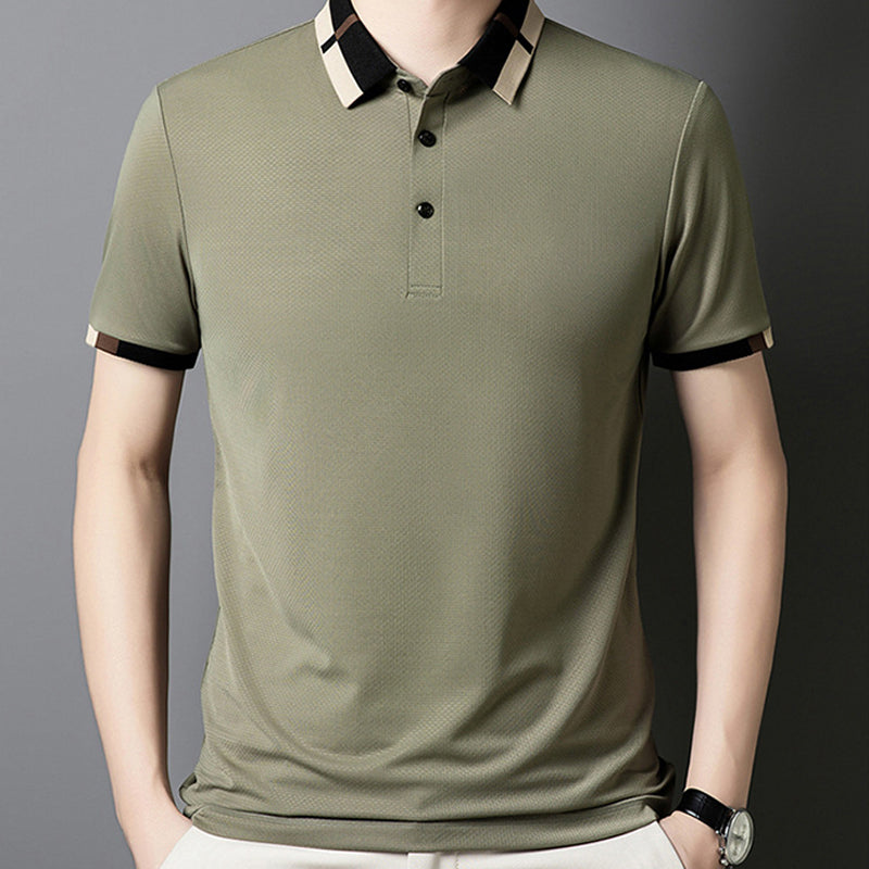 🔥Heute 50% Rabatt🔥Herren Stretch Ice Silk Kurzarm-T-Shirt mit Rever