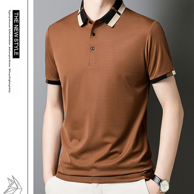 🔥Heute 50% Rabatt🔥Herren Stretch Ice Silk Kurzarm-T-Shirt mit Rever
