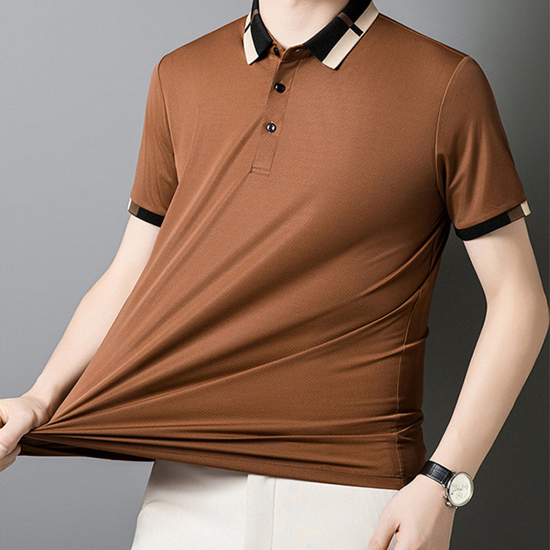 🔥Heute 50% Rabatt🔥Herren Stretch Ice Silk Kurzarm-T-Shirt mit Rever