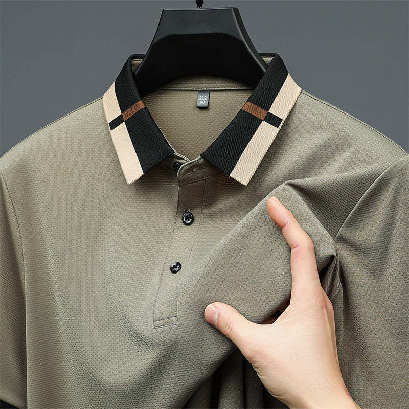 🔥Heute 50% Rabatt🔥Herren Stretch Ice Silk Kurzarm-T-Shirt mit Rever