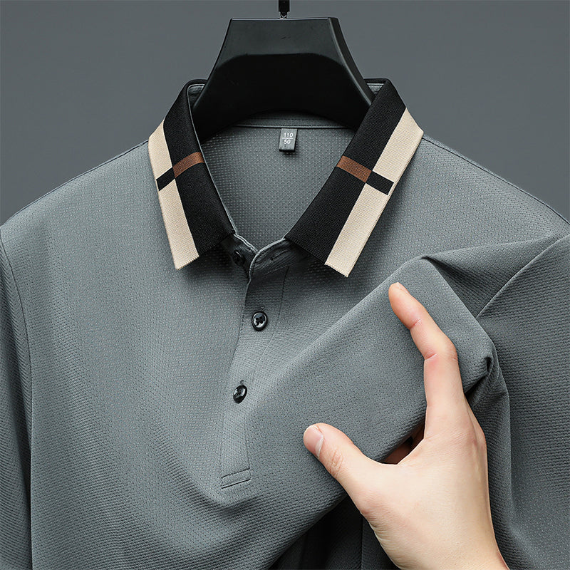 🔥Heute 50% Rabatt🔥Herren Stretch Ice Silk Kurzarm-T-Shirt mit Rever