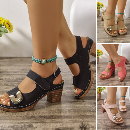 👡Damen-Sandalen mit offener Zehenpartie, Metallschnalle und klobigem Absatz👡