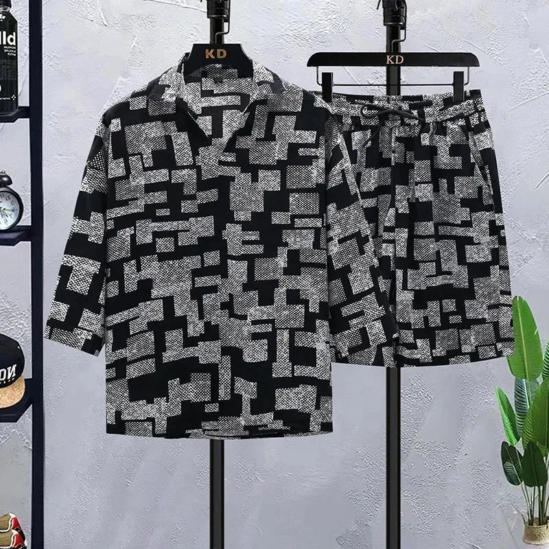Modisches, bequemes zweiteiliges Set aus Kurzarmoberteil und Shorts für Herren