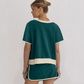 Modisches zweiteiliges Set aus Kurzarmtop und Shorts mit Farbblockdesign für Damen