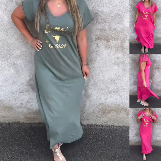 Lässiges, bedrucktes Maxikleid mit V-Ausschnitt für Damen