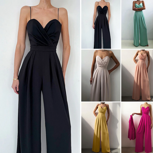 Einfarbiger, taillenverschlankender, gerader Jumpsuit mit Camisole für Damen