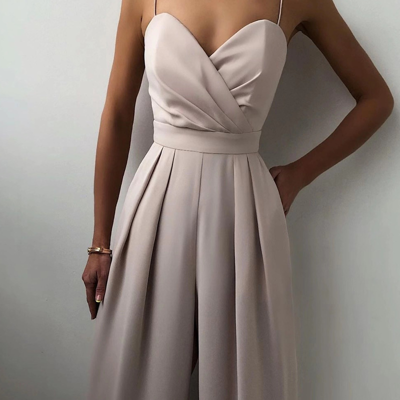 Einfarbiger, taillenverschlankender, gerader Jumpsuit mit Camisole für Damen