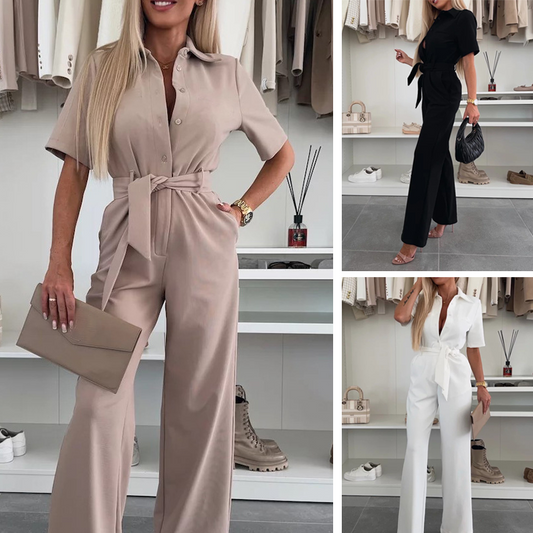 Button-Down-Jumpsuit mit Taillenband für Damen