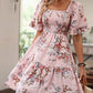 Elegantes, gesmoktes Kleid mit quadratischem Ausschnitt und Blumendruck für Damen