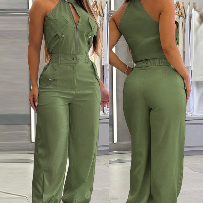 Ärmelloses Crop-Top und High-Waist-Hose-Outfit für Damen