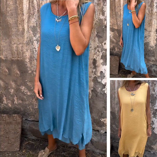 Atmungsaktives ärmelloses Kleid mit Rundhalsausschnitt für Frauen
