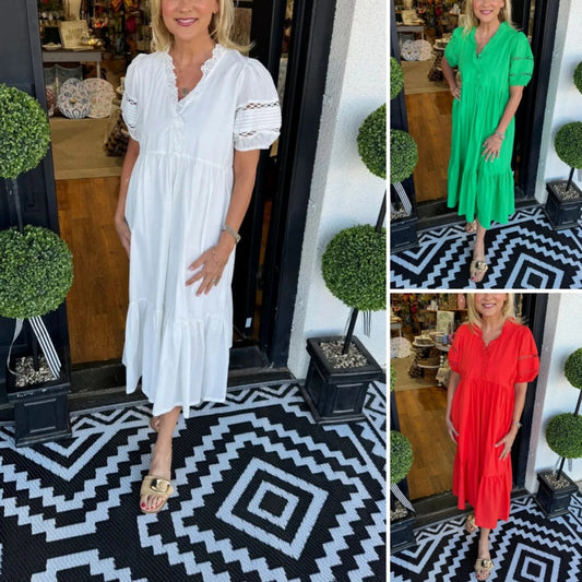 🌸Elegantes Damenkleid mit V-Ausschnitt und Puffärmeln🌈