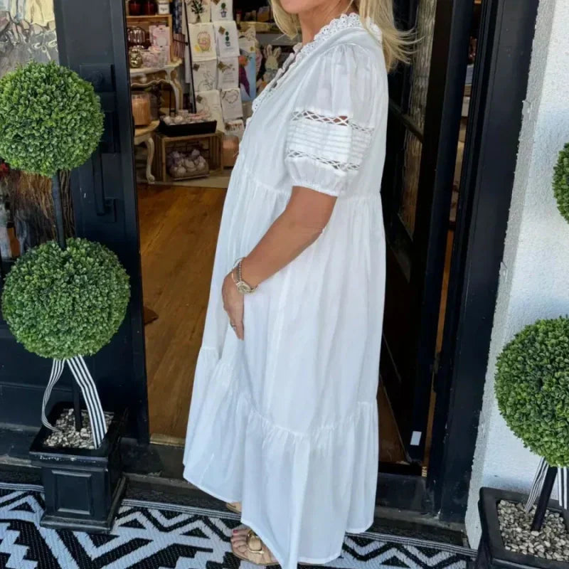 🌸Elegantes Damenkleid mit V-Ausschnitt und Puffärmeln🌈
