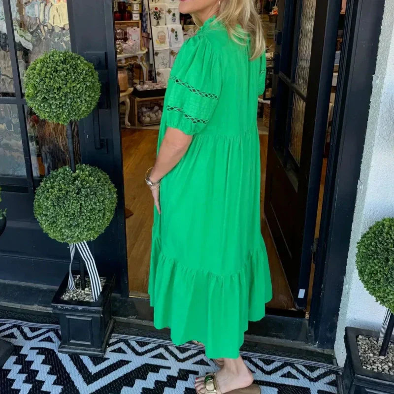 🌸Elegantes Damenkleid mit V-Ausschnitt und Puffärmeln🌈