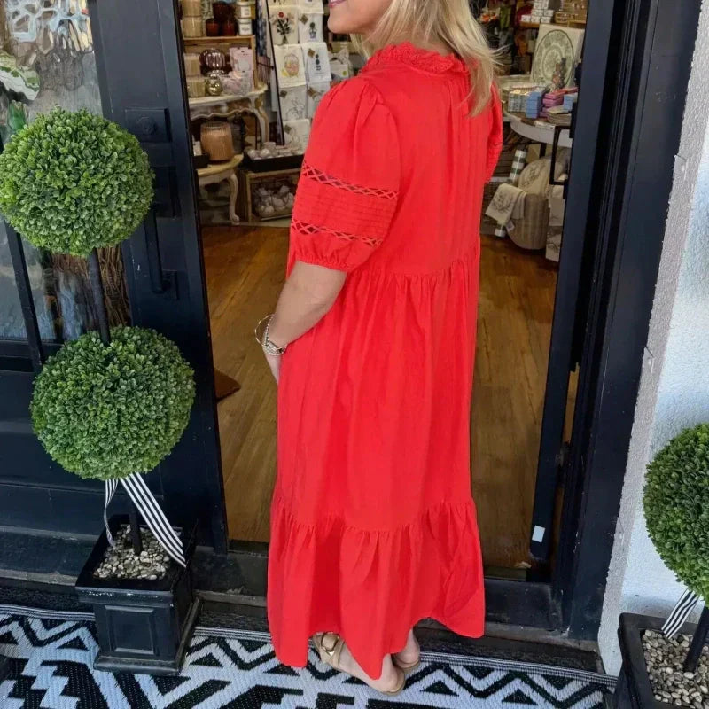 🌸Elegantes Damenkleid mit V-Ausschnitt und Puffärmeln🌈