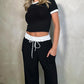 Geripptes Damen-Lounge-Set mit Crop-Top und weit geschnittener Hose