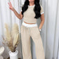 Geripptes Damen-Lounge-Set mit Crop-Top und weit geschnittener Hose