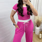 Geripptes Damen-Lounge-Set mit Crop-Top und weit geschnittener Hose
