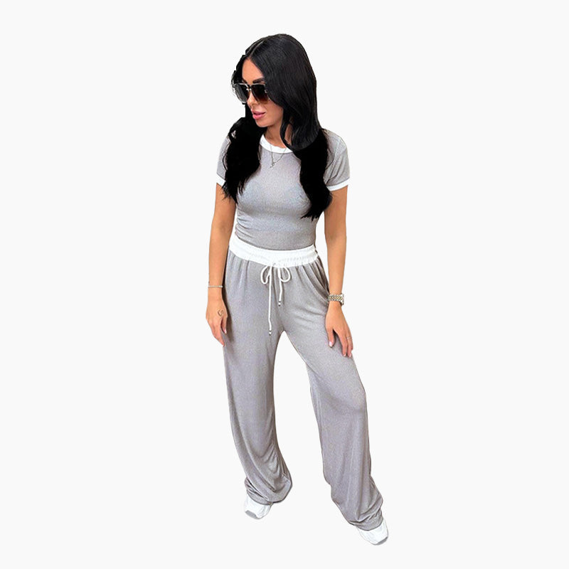 Geripptes Damen-Lounge-Set mit Crop-Top und weit geschnittener Hose
