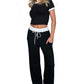 Geripptes Damen-Lounge-Set mit Crop-Top und weit geschnittener Hose