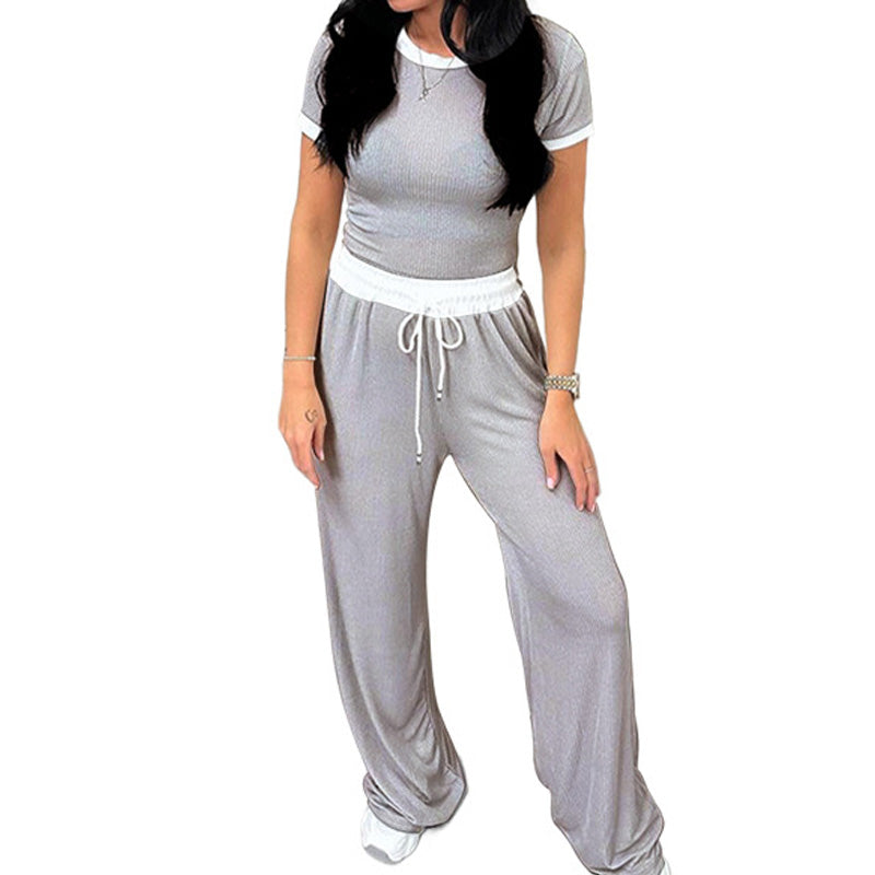 Geripptes Damen-Lounge-Set mit Crop-Top und weit geschnittener Hose
