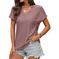 Damen T-Shirt mit V-Ausschnitt, hohl, einfarbig, bequem, atmungsaktiv